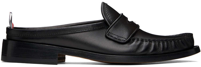 Black Pleated Penny Loafer Mules