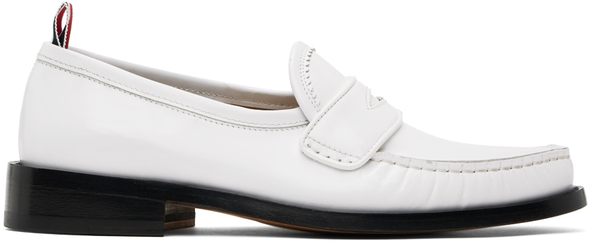 Shop Thom Browne White Spazzolato Pleated Varsity Loafers In 100 White