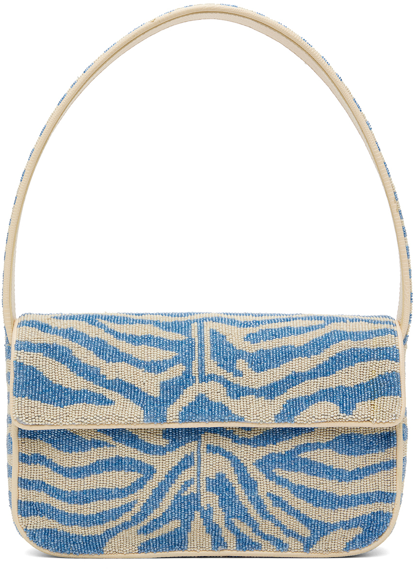 Staud Blue & Off-white Tommy Beaded Bag In Ltblue Crea