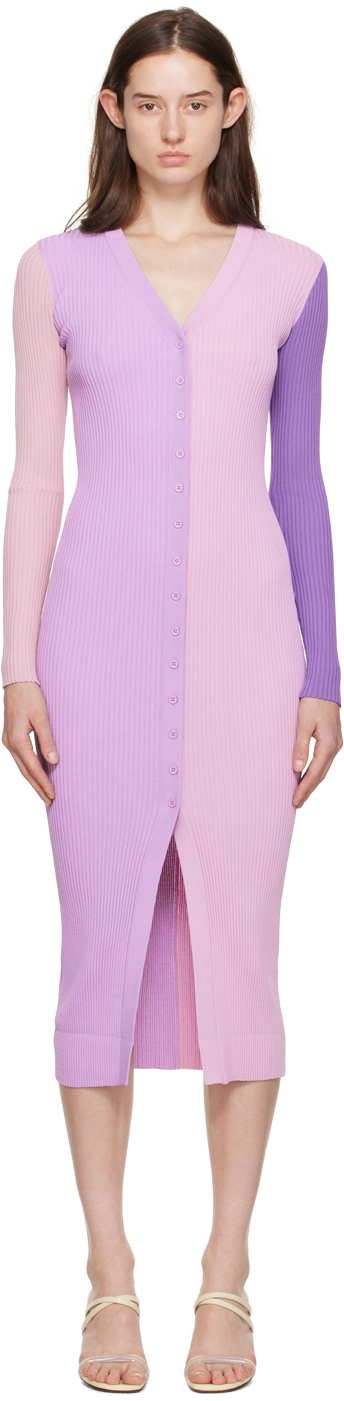 Shop Staud Pink & Purple Shoko Midi Dress In Irsm Iris Multi