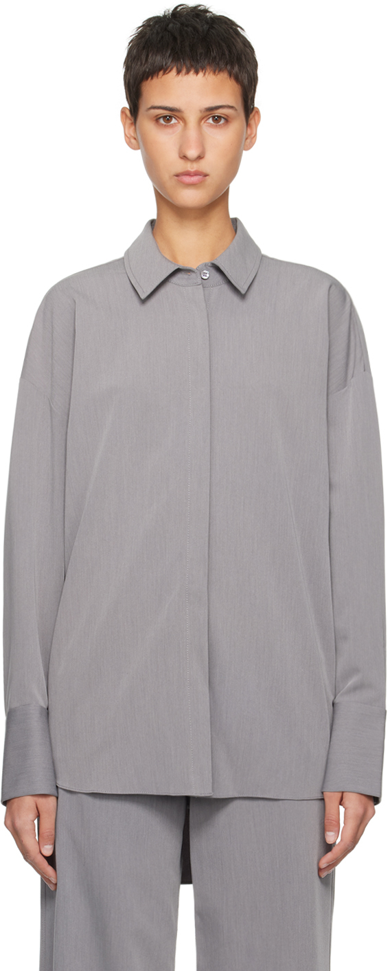 Staud Grey Colton Shirt In Hgr Heather Grey