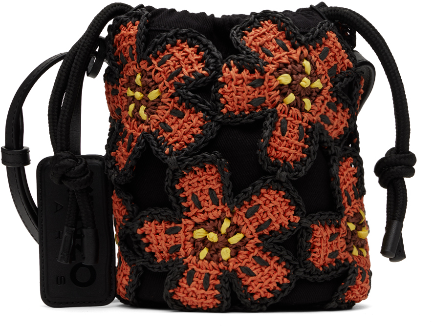 Black Kenzo Paris Boke Flower Crochet Bag