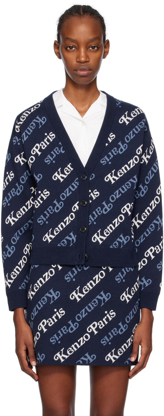 Shop Kenzo Navy Verdy Edition  Paris Cardigan In Midnight Blue