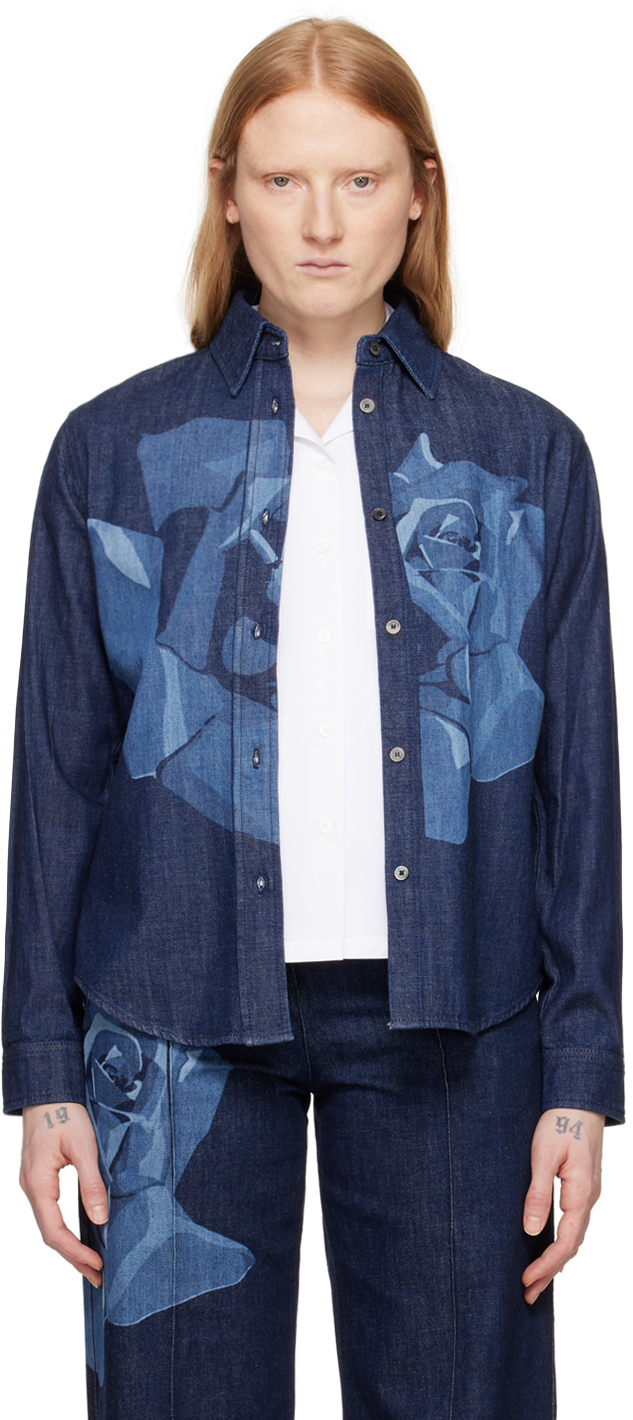 Blue Kenzo Paris Rose Denim Shirt
