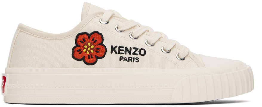 Shop Kenzo Off-white  Paris Foxy Canvas Sneakers In Cream