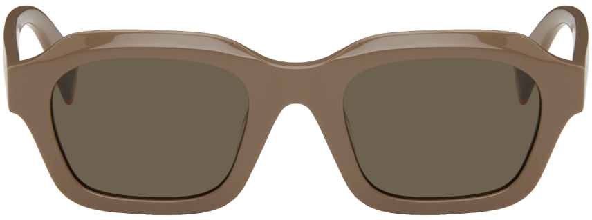 Kenzo Beige  Paris Rectangular Sunglasses In Shiny Beige/green