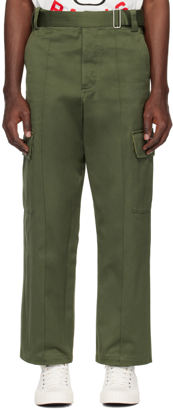 Shop Kenzo Green Belted Cargo Pants In Dark Khaki