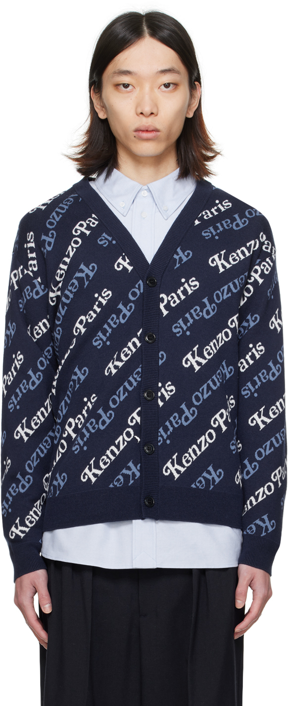 Shop Kenzo Blue  Paris Verdy Edition Cardigan In Midnight Blue