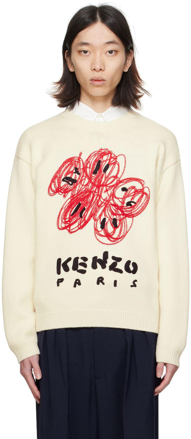 Shop Kenzo Off-white  Paris Drawn Sweater In Off White