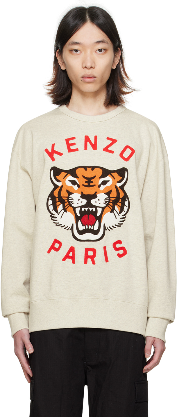Shop Kenzo Gray  Paris Lucky Tiger Sweatshirt In Pale Grey