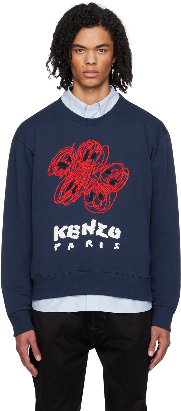 Navy Kenzo Paris Drawn Varsity Sweatshirt