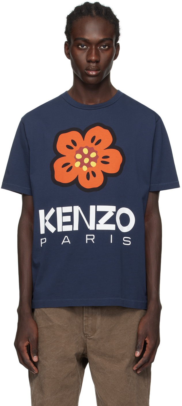 Kenzo Navy  Paris Boke Flower T-shirt In Midnight Blue