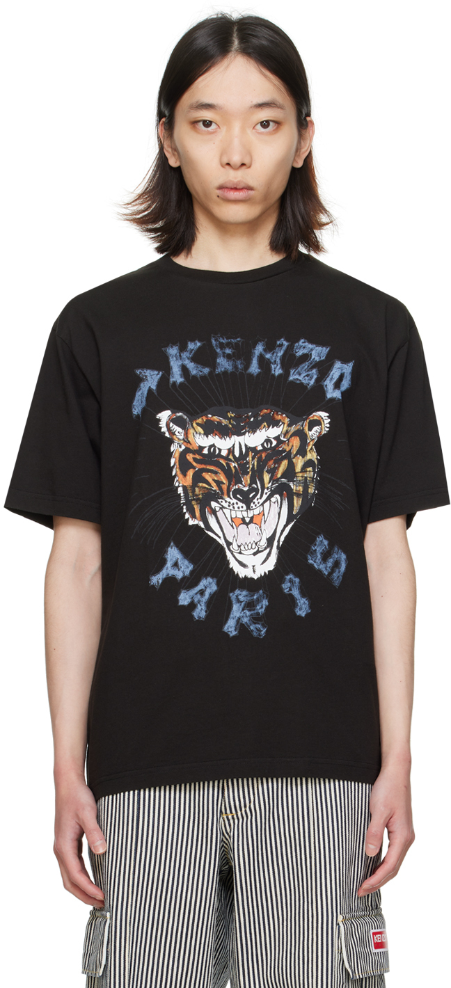Shop Kenzo Black  Paris Drawn T-shirt