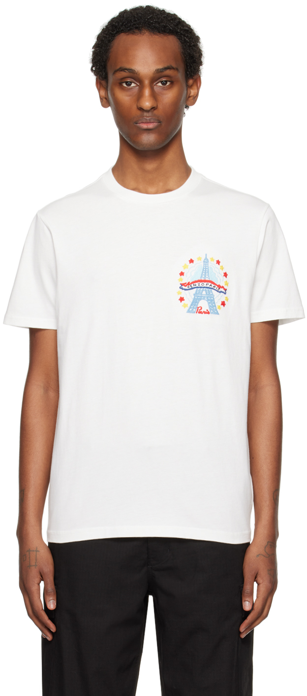Shop Kenzo White  Paris Drawn Varsity T-shirt In Off White