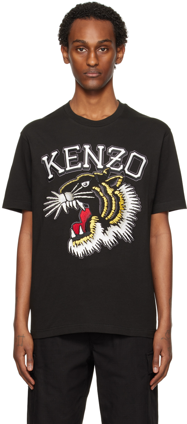 Shop Kenzo Black  Paris Varsity Tiger T-shirt In 99j Black
