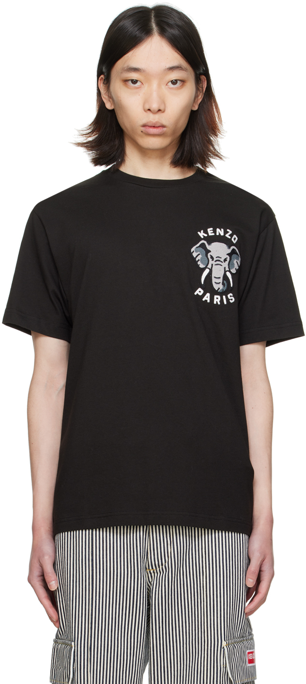 Kenzo Black  Paris Elephant T-shirt In 99j Black