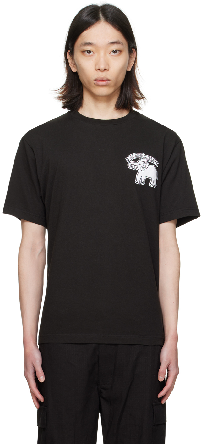 Kenzo Black  Paris Elephant Flag T-shirt In 99j Black