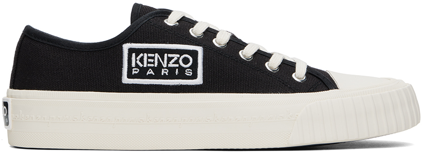 Shop Kenzo Black  Paris Foxy Embroidered Canvas Sneakers