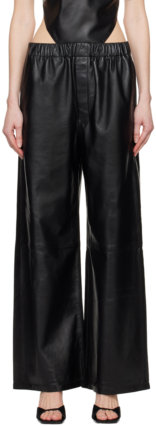 Black Boxer Leather Pants by Ludovic de Saint Sernin on Sale