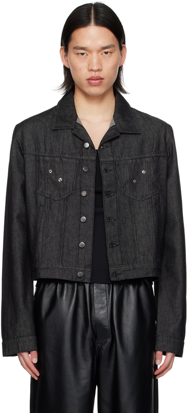 Shop Ludovic De Saint Sernin Black Buttoned Denim Jacket In Grey Anthracite