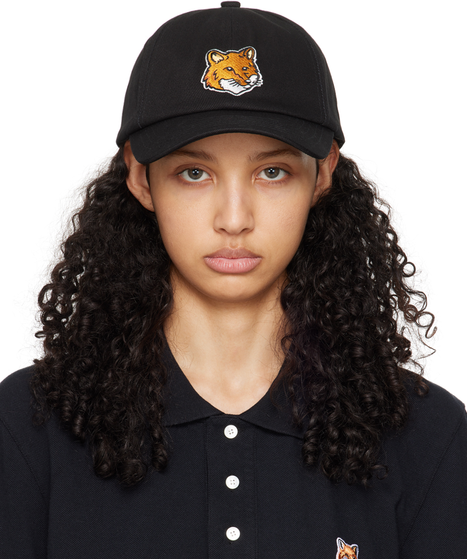 Black Large Fox Head 6P Cap by Maison Kitsuné on Sale