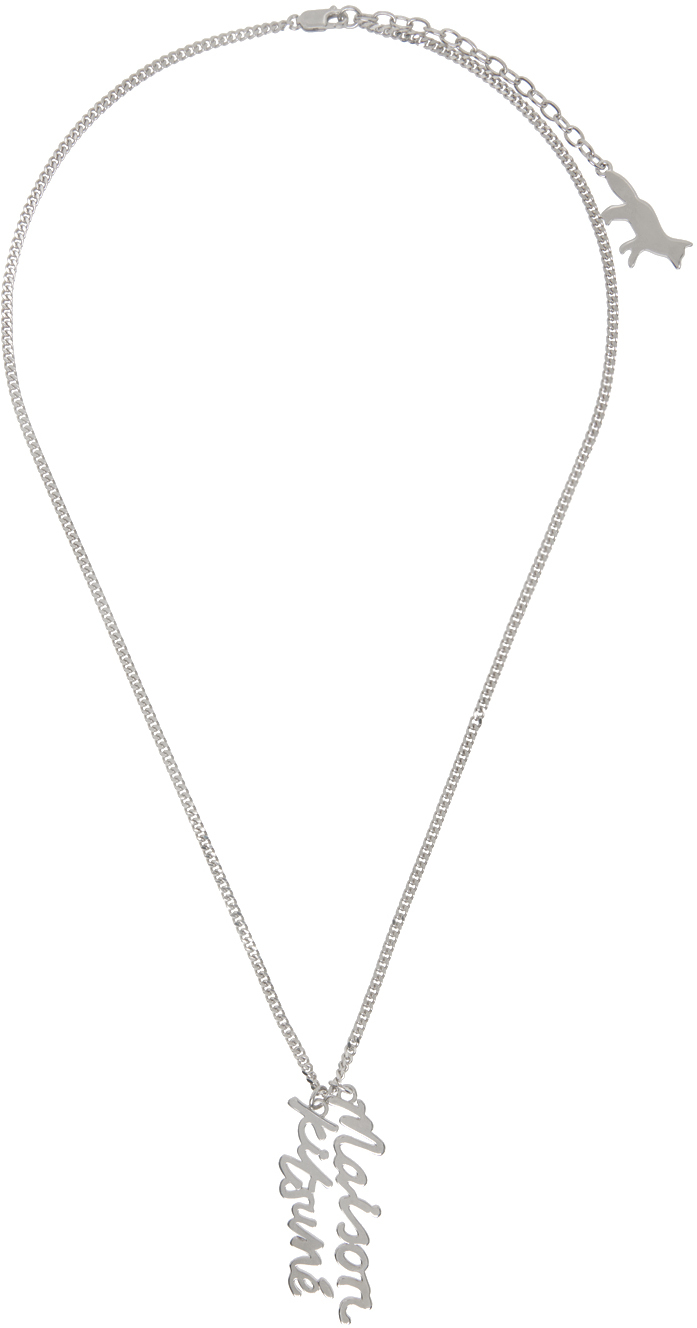 Shop Maison Kitsuné Silver Handwriting Long Necklace In P900 Silver
