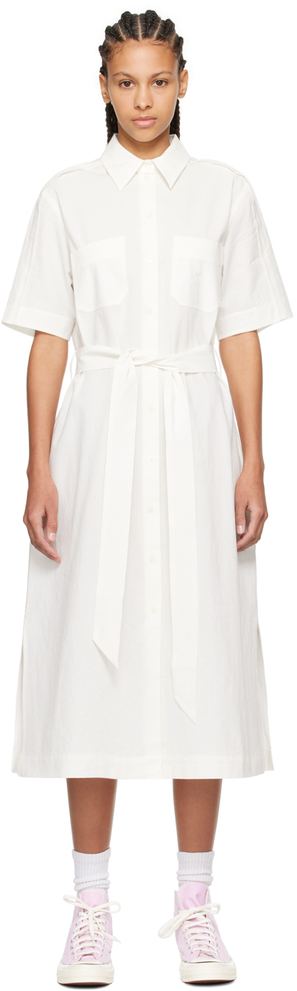 Shop Maison Kitsuné White Crinkled Midi Dress In P100 White