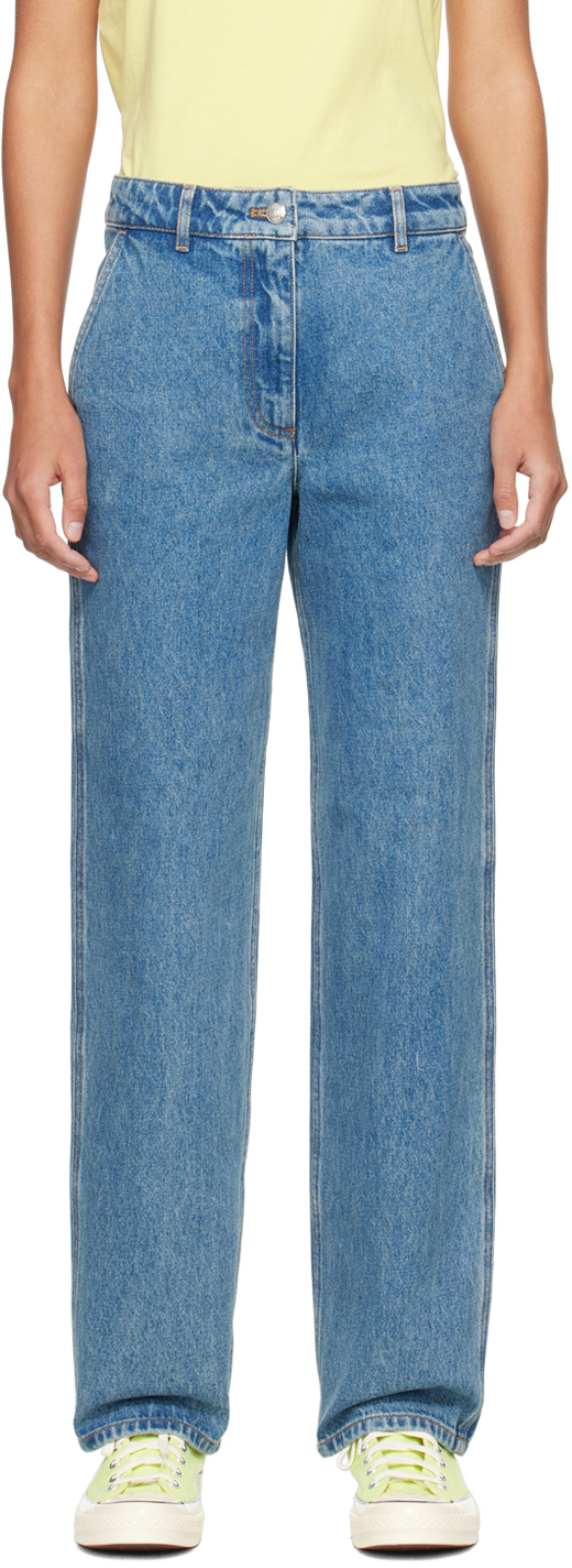 Indigo Straight Jeans by Maison Kitsuné on Sale