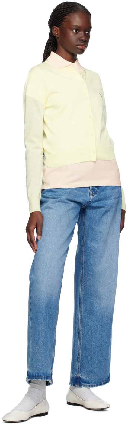 Maison Kitsuné Yellow Baby Fox Cardigan In P726 Lemonade