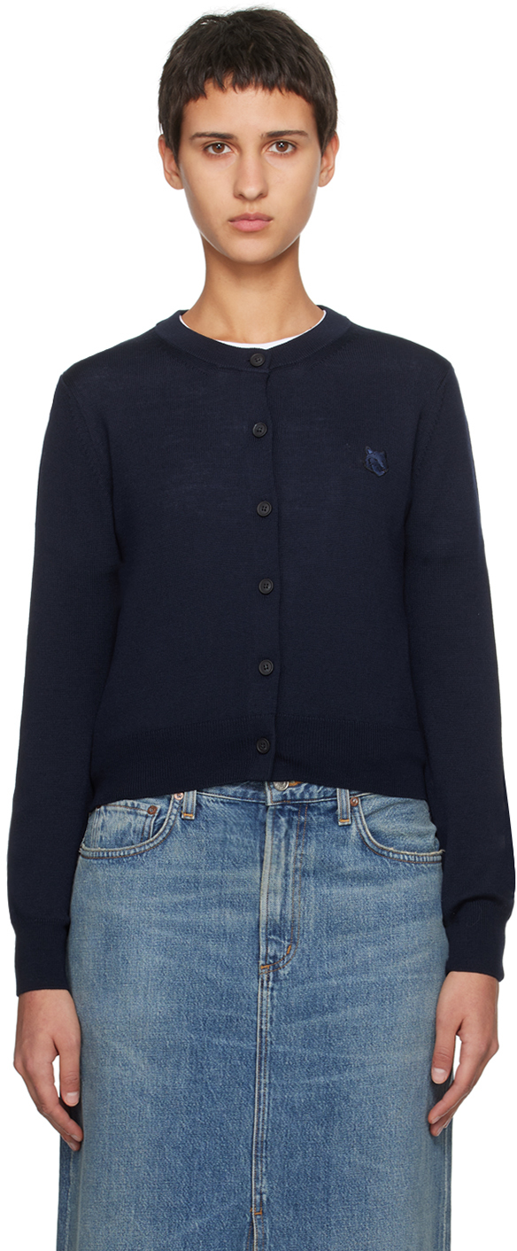 Maison Kitsuné: Navy Bold Fox Head Patch Cardigan | SSENSE