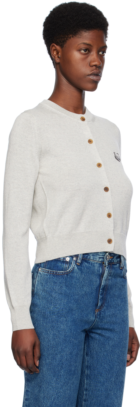 MAISON KITSUNÉ GRAY BOLD FOX HEAD CARDIGAN 
