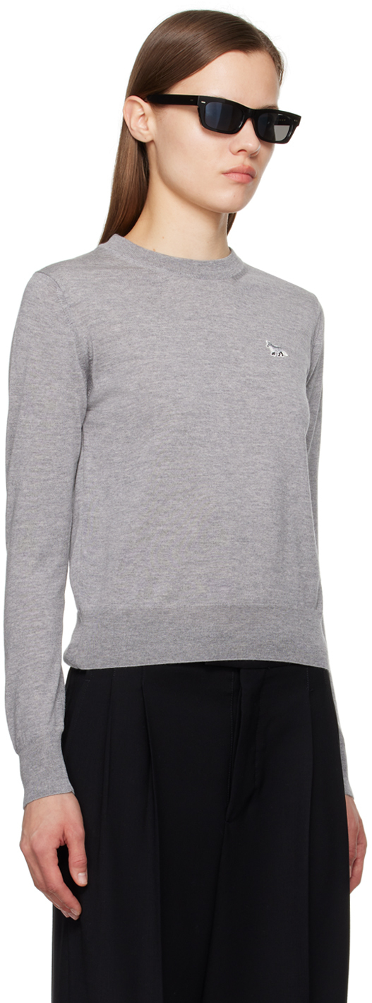 Shop Maison Kitsuné Gray Baby Fox Sweater In H131 Medium Grey