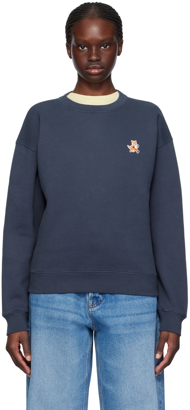 Shop Maison Kitsuné Navy Speedy Fox Sweatshirt In P476 Ink Blue