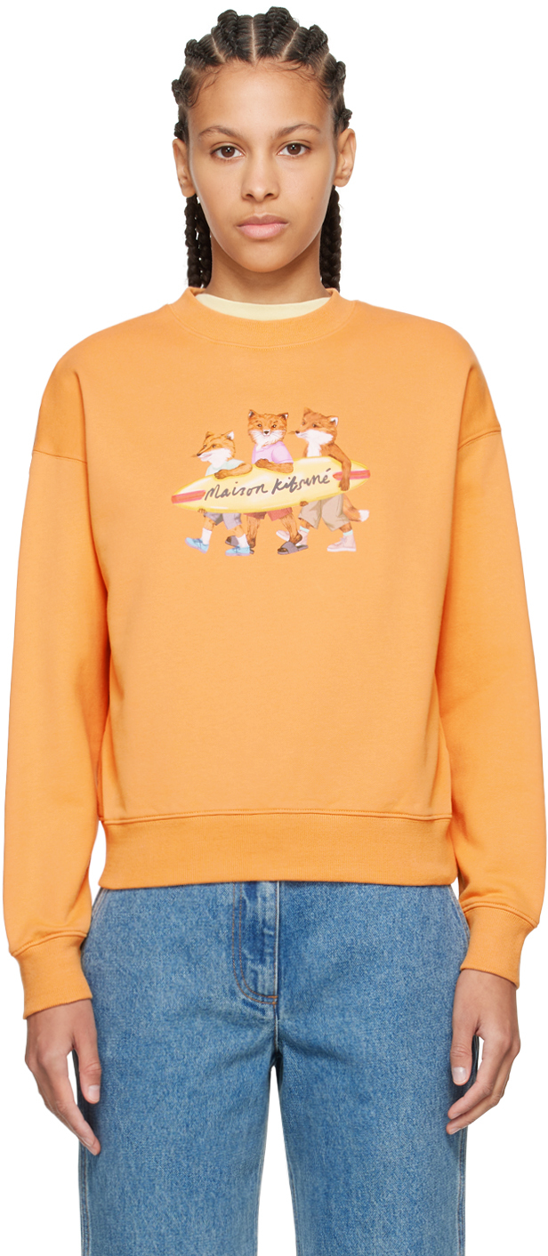 Shop Maison Kitsuné Orange Surfing Foxes Sweatshirt In P822 Sunset Orange