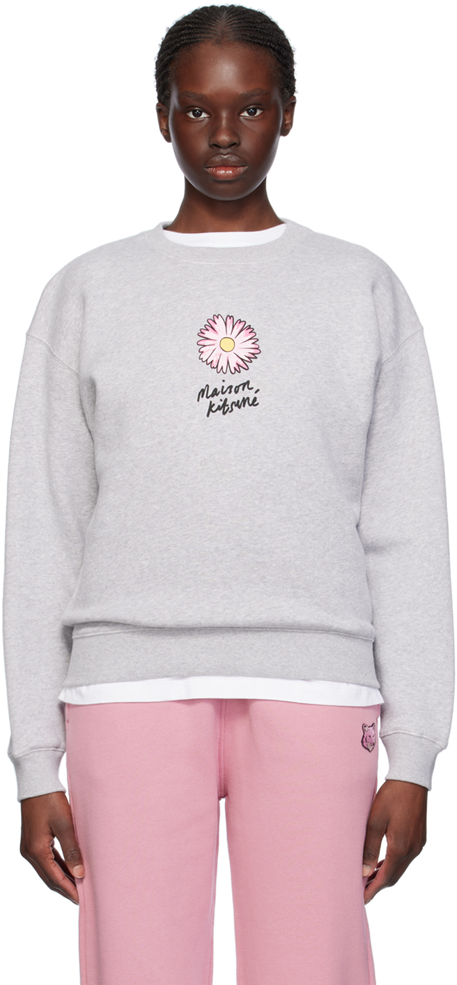 Shop Maison Kitsuné Gray Floating Flower Sweatshirt In H120 Light Grey