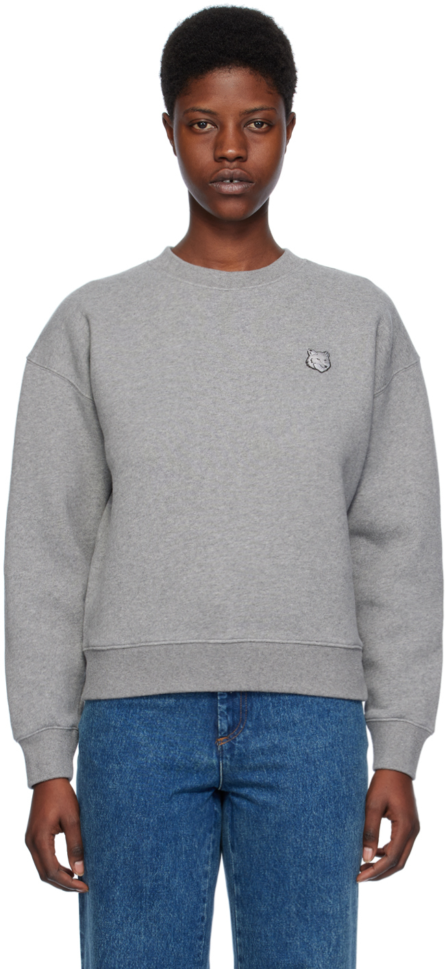 Shop Maison Kitsuné Gray Bold Fox Head Sweatshirt In H131 Medium Grey