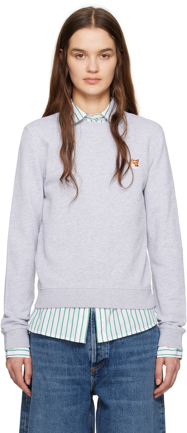 Shop Maison Kitsuné Gray Fox Head Sweatshirt In H120 Light Grey