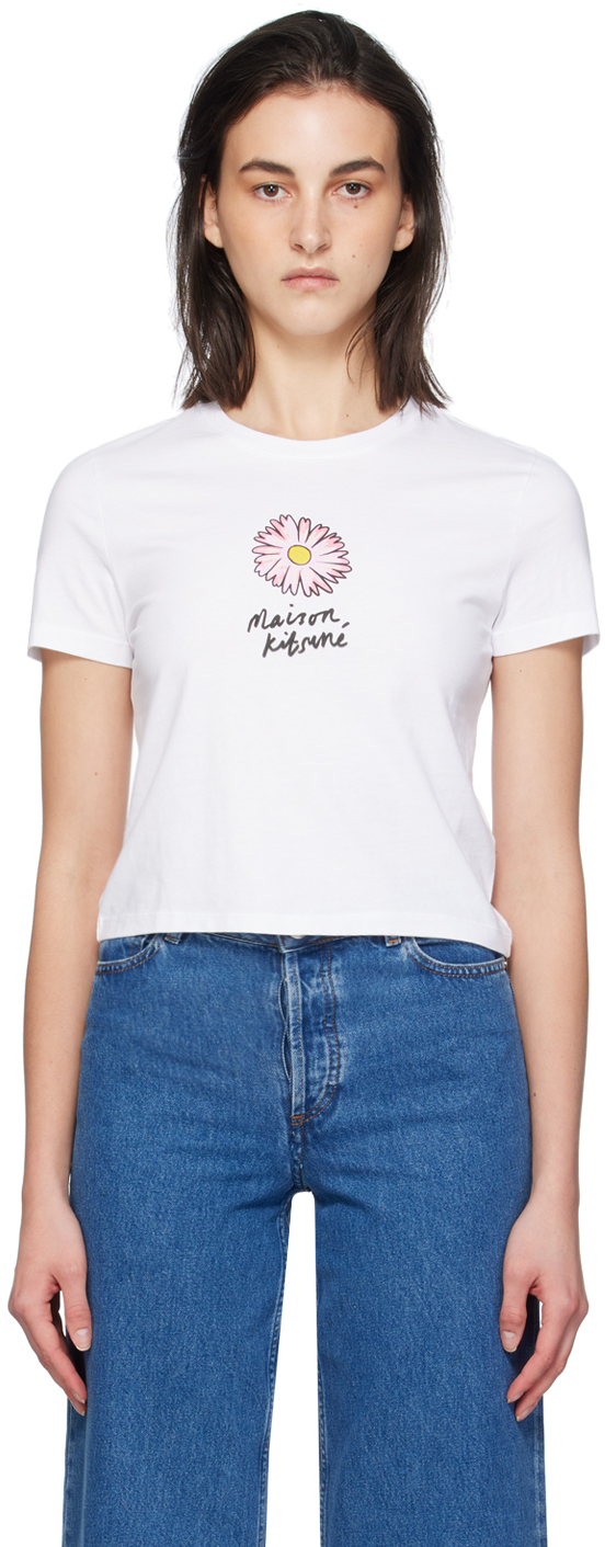 Shop Maison Kitsuné White Floating Flower T-shirt In P100 White