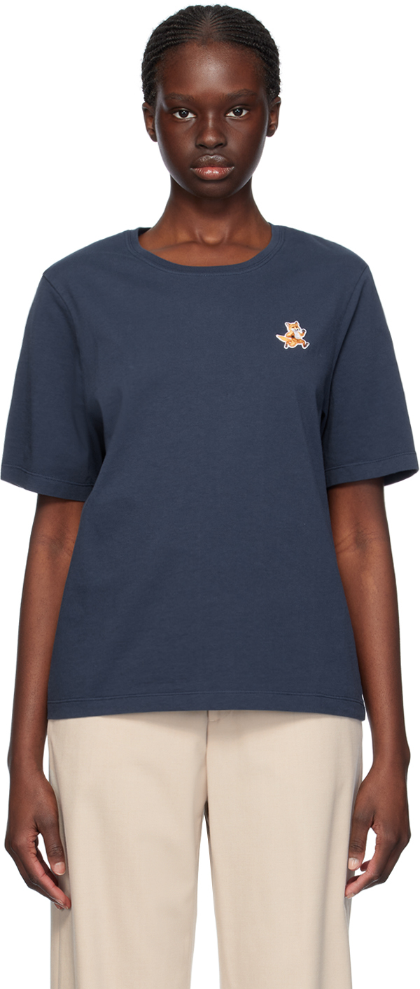 Shop Maison Kitsuné Navy Speedy Fox T-shirt In P476 Ink Blue