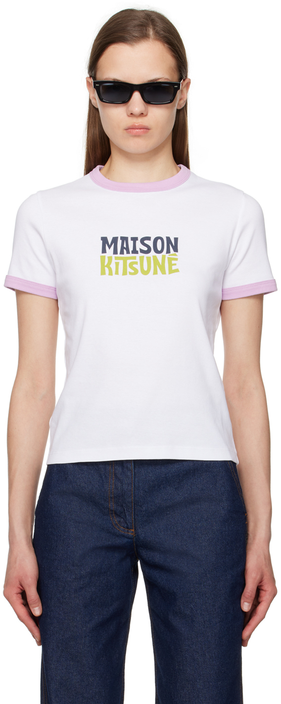 Shop Maison Kitsuné White Surfing Club T-shirt In P100 White