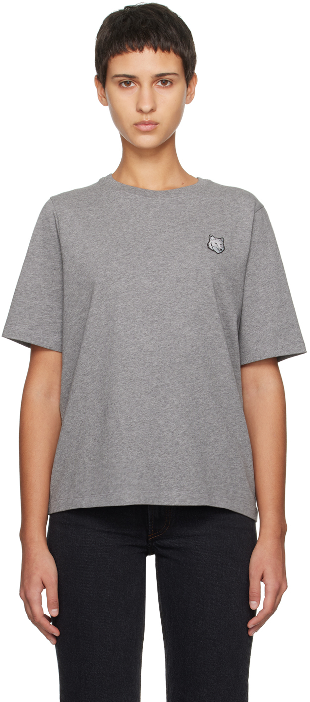 Maison Kitsuné: Gray Bold Fox Head Patch T-Shirt | SSENSE