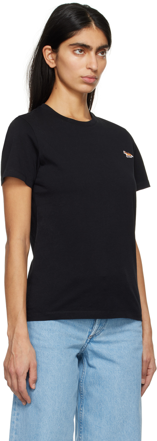 Maison Kitsuné Black Crewneck T-shirt With Baby Fox Logo Patch On The Front In Cotton Woman In P199 Black
