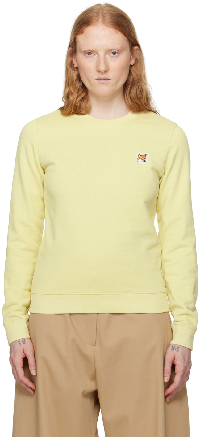 Shop Maison Kitsuné Yellow Bold Fox Head Sweatshirt In P712 Chalk Yellow