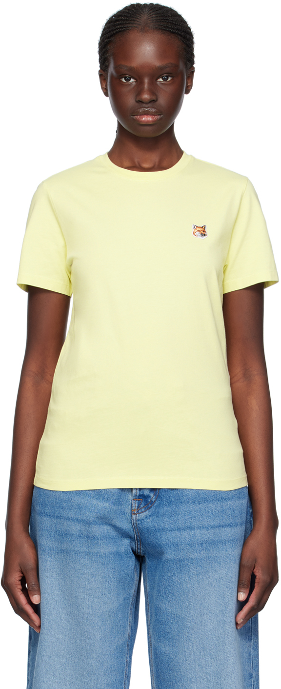 Shop Maison Kitsuné Yellow Fox Head T-shirt In P712 Chalk Yellow