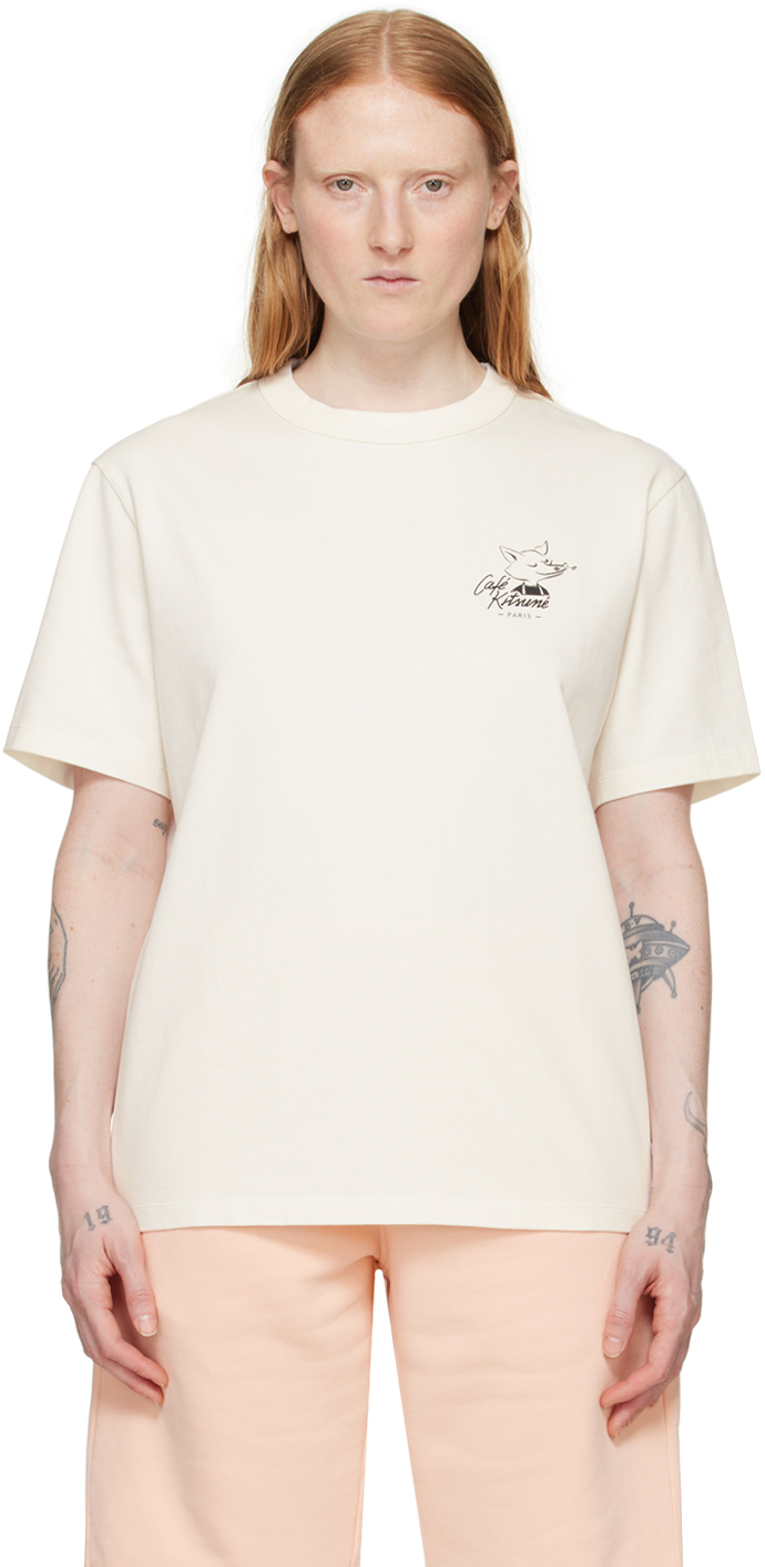 Shop Maison Kitsuné Off White Fox Relax T-shirt In P709 Tapioca