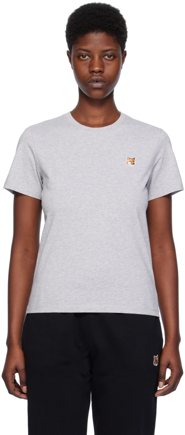 Shop Maison Kitsuné Gray Fox Head T-shirt In H120 Light Grey