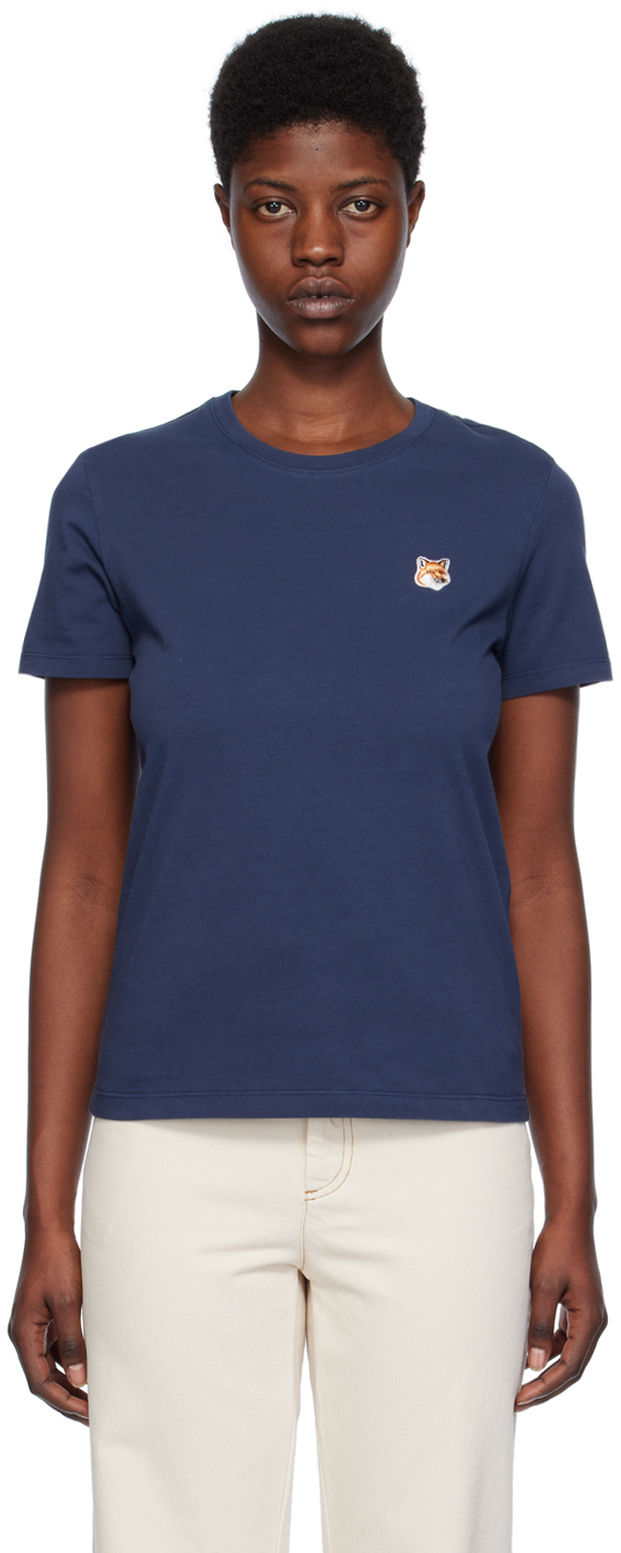 Maison Kitsuné Navy Fox Head T-shirt In P476 Ink Blue