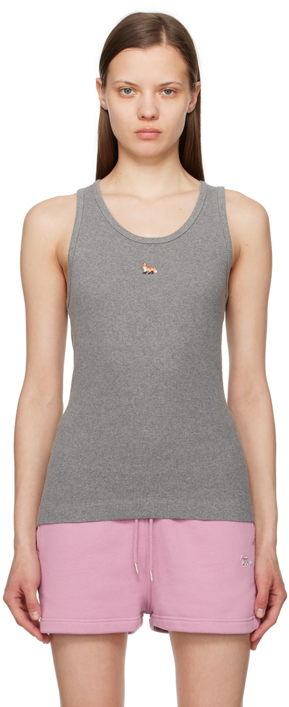 Shop Maison Kitsuné Gray Baby Fox Tank Top In H131 Medium Grey