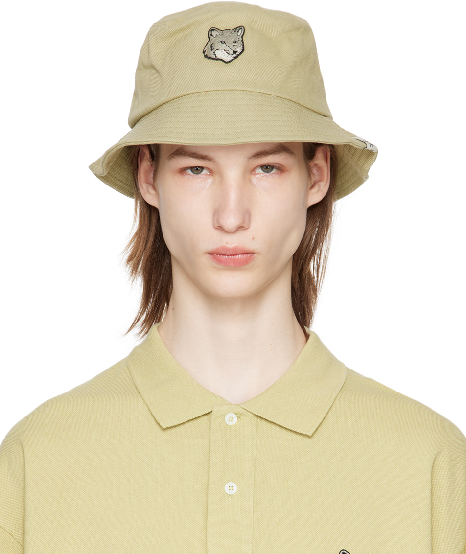 Maison Kitsuné Beige Bold Fox Head Bucket Hat