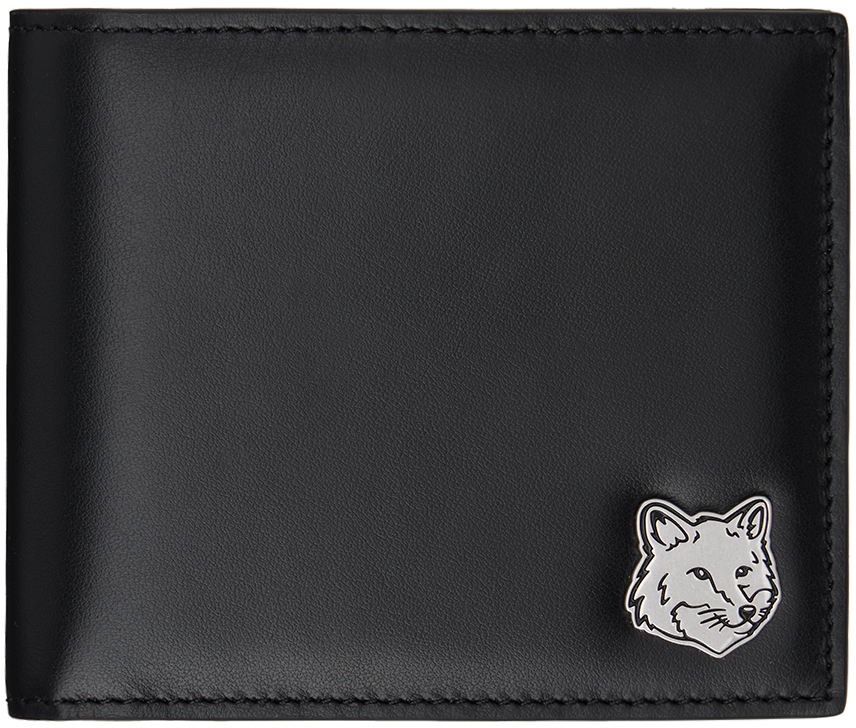 Shop Maison Kitsuné Black Fox Head Bifold Wallet In P199 Black